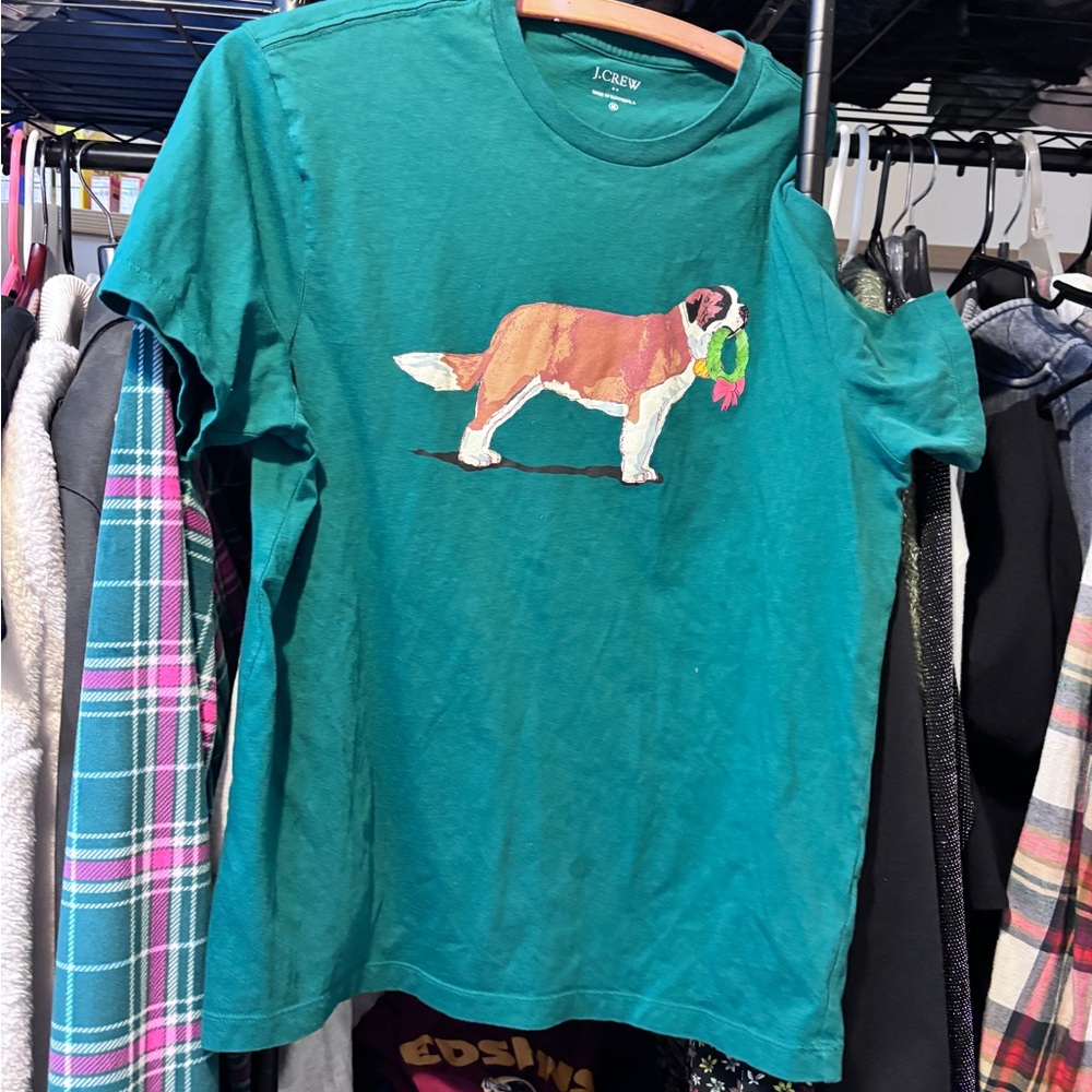 J. Crew green holiday tee with St. Bernard. - Picture 2 of 3